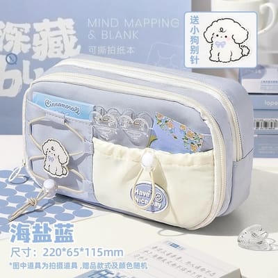 Sea Salt Milk Blue Pencil Case 9-layer Large Capacity with Stationery_img_3