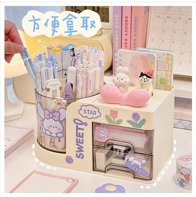 Desktop Pen Holder Storage Box Cute Multifunctional Desk Organizer Storage Cans Office Study Table_img_0