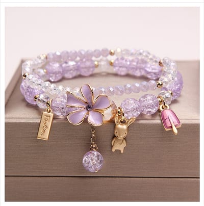Fresh crystal bracelet Korean style beaded flower pendant bracelet_img_0