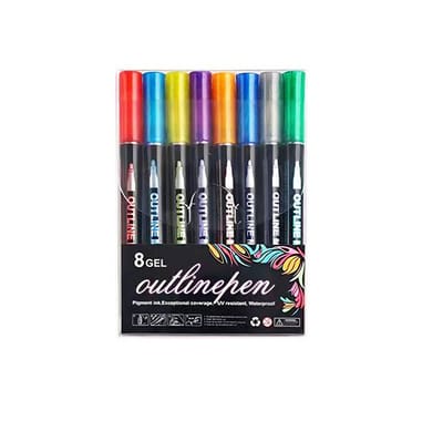 Double line contour pen 8 color graffiti pen metal greeting card pen_img_2