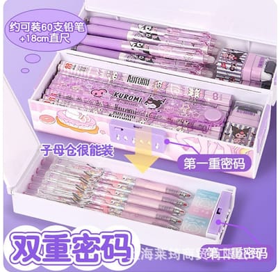 Cipher Lock Large Capacity Stationery Box Multi-function Pencil Case Cyber Popular Boys and Girls Suitcase Pencil Case_img_4