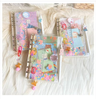 Korean Ins Pink Girly Heart Loose-Leaf Notebook Transparent Diary Notebook Schedule with Stickers_img_0