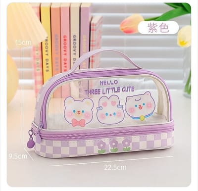 Large capacity double-layer transparent pencil case Japanese style_img_0