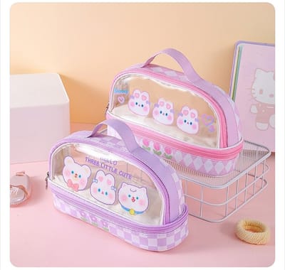 Large capacity double-layer transparent pencil case Japanese style_img_2