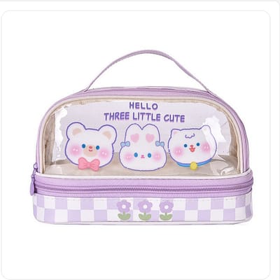 Large capacity double-layer transparent pencil case Japanese style_img_3
